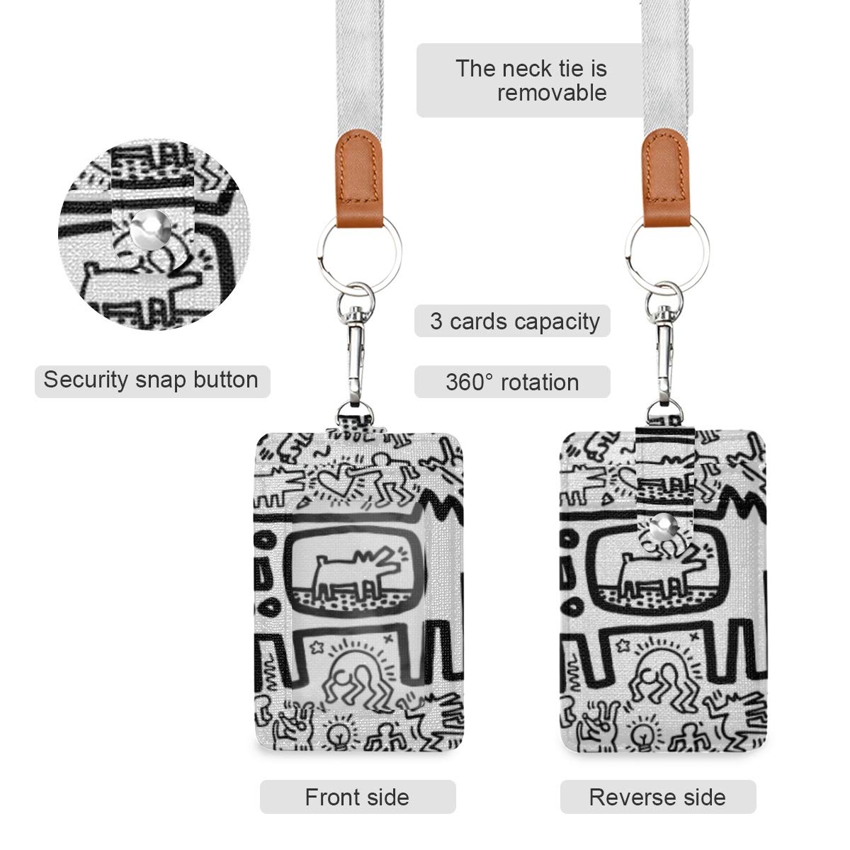Amazon.co.jp: パスケース 胸ポ本革ID キース ヘリング PUレザーバッジ
